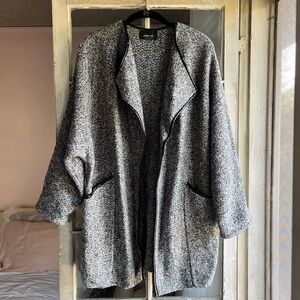 Zara Black and Grey Knit Open Front Cardigan with faux leather piping